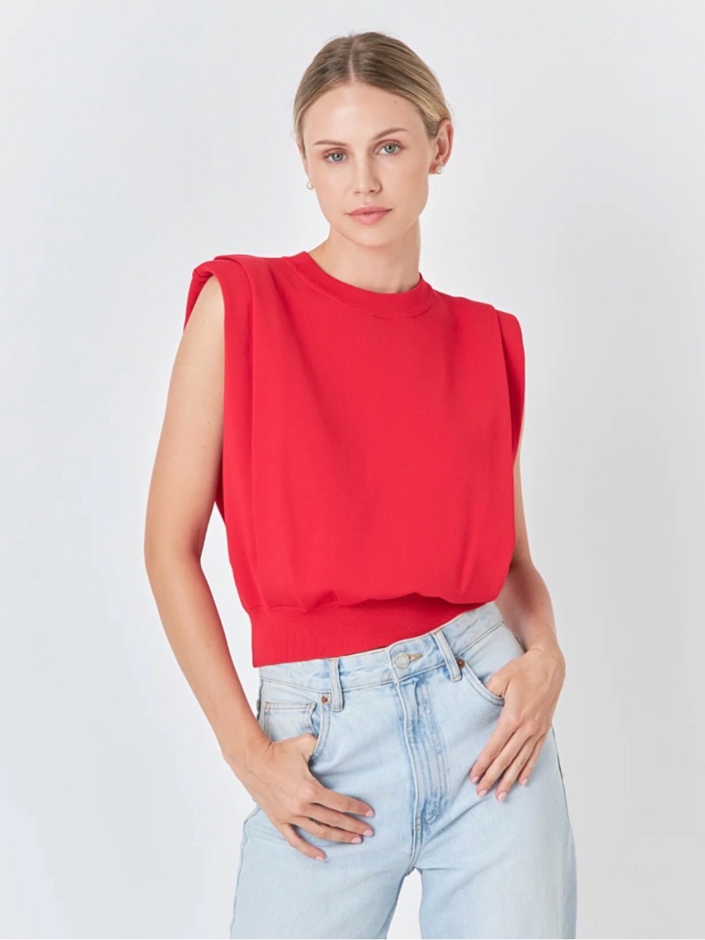 Red top with shoulder pads